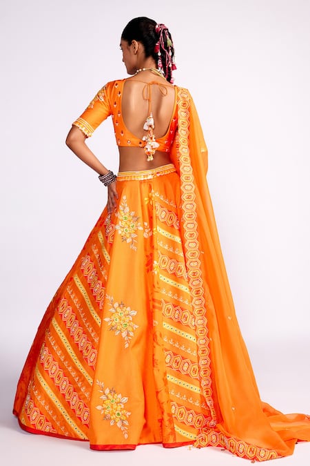 ISHA GUPTA TAYAL Silk Geometric Embroidered Lehenga Set 