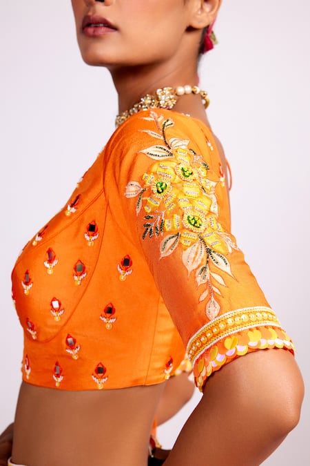 Shop ISHA GUPTA TAYAL Orange Silk, Organza Sequins, Beads, Embroidery Geometric Lehenga Set Online at Aza Fashions Shop_ISHA GUPTA TAYAL_Orange Silk, Organza Sequins, Beads, Embroidery Geometric Lehenga Set _Online_at_Aza_Fashions