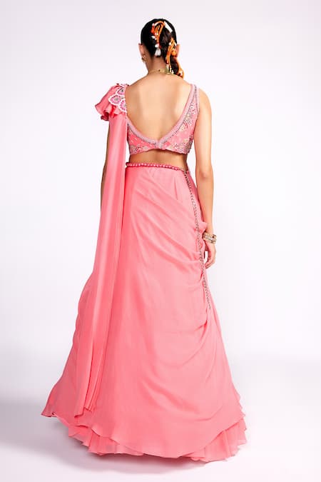 ISHA GUPTA TAYAL Pre-Draped Saree With Floral Embroidered Blouse