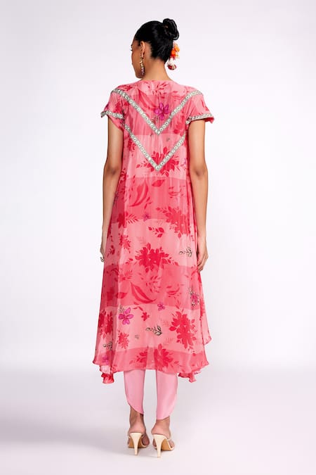 ISHA GUPTA TAYAL Floral Print Kaftan Jacket Tulip Pant Set 