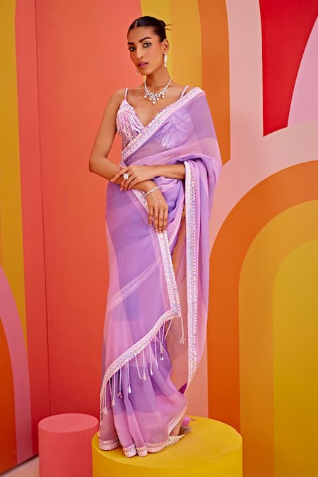 Isha Gupta Tayal Striped Print Saree With Blouse 