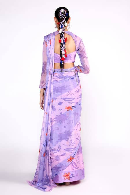 ISHA GUPTA TAYAL Printed Pre-Draped Saree With Embroidered Blouse