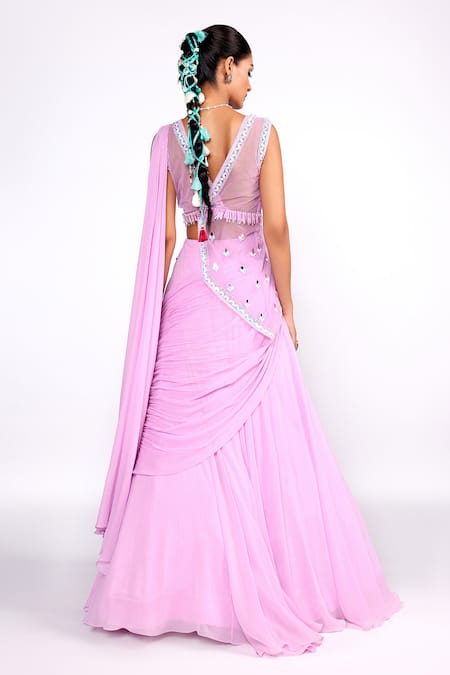 ISHA GUPTA TAYAL Border Embroidered Lehenga Saree With Blouse 