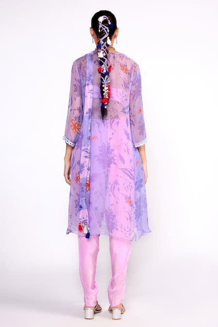 Shop ISHA GUPTA TAYAL Purple Silk, Crepe, Organza Sequins, Embroidery Floral Print Tunic Pant Set at Aza Fashions Shop_ISHA GUPTA TAYAL_Purple Silk, Crepe, Organza Sequins, Embroidery Floral Print Tunic Pant Set _at_Aza_Fashions