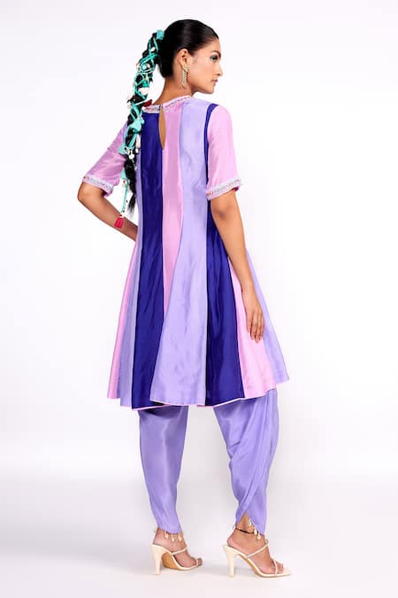 Shop ISHA GUPTA TAYAL Purple Silk, Crepe Embroidery, Sequins Color Blocked Anarkali Tulip Pant Set at Aza Fashions Shop_ISHA GUPTA TAYAL_Purple Silk, Crepe Embroidery, Sequins Color Blocked Anarkali Tulip Pant Set _at_Aza_Fashions