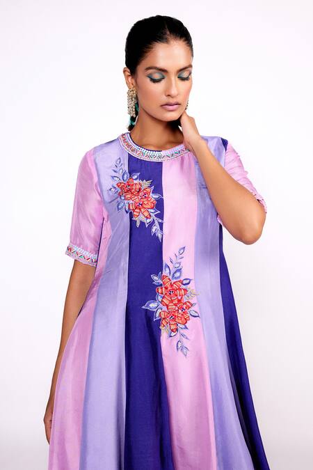 Buy ISHA GUPTA TAYAL Purple Silk, Crepe Embroidery, Sequins Color Blocked Anarkali Tulip Pant Set Online at Aza Fashions Buy_ISHA GUPTA TAYAL_Purple Silk, Crepe Embroidery, Sequins Color Blocked Anarkali Tulip Pant Set _Online_at_Aza_Fashions