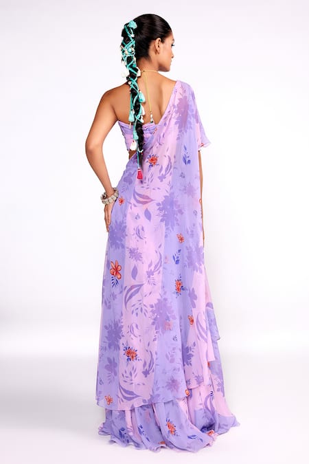 ISHA GUPTA TAYAL Floral Print One-Shoulder Tunic Sharara Set 