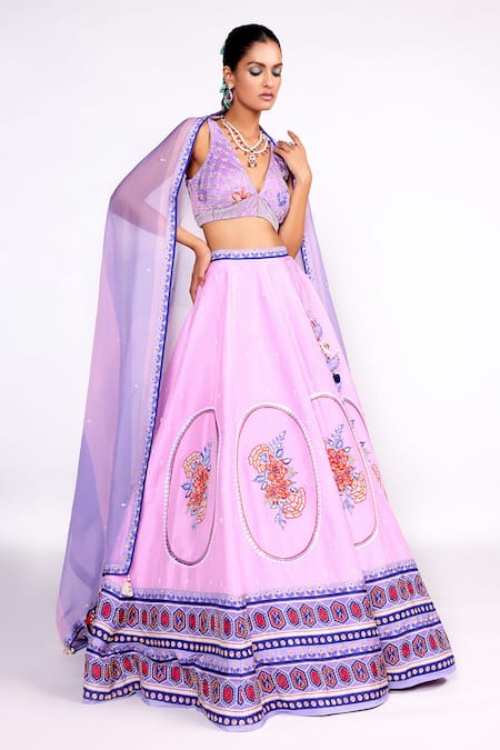 Buy ISHA GUPTA TAYAL Purple Silk, Organza Tassels, Sequins, Printed And Embroidered Kalidar Lehenga Set Online at Aza Fashions Buy_ISHA GUPTA TAYAL_Purple Silk, Organza Tassels, Sequins, Printed And Embroidered Kalidar Lehenga Set _Online_at_Aza_Fashions