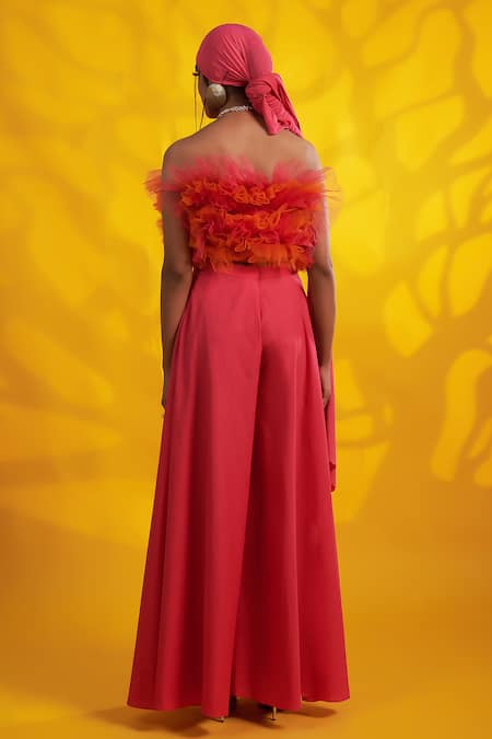 Shop Jyoti Sachdev Iyer Pink Cotton Wide Leg Trouser at Aza Fashions Shop_Jyoti Sachdev Iyer_Pink Cotton Wide Leg Trouser _at_Aza_Fashions