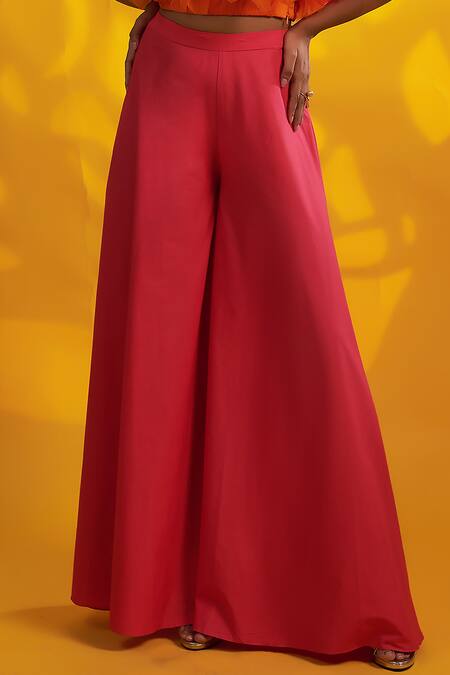 Jyoti Sachdev Iyer Pink Cotton Wide Leg Trouser Online at Aza Fashions Jyoti Sachdev Iyer_Pink Cotton Wide Leg Trouser _Online_at_Aza_Fashions