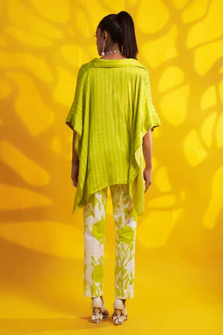 Shop_Jyoti Sachdev Iyer_Green Collared Asymmetric Open Cape Top _at_Aza_Fashions
