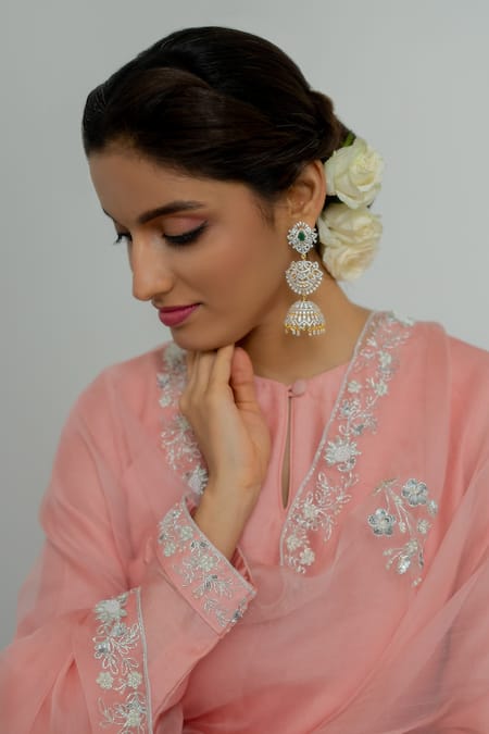 Peeli Dori Pink Chanderi Silk Hand Embroidered Zardosi Ceiline Hemline Kurta Pant Set Online at Aza Fashions Peeli Dori_Pink Chanderi Silk Hand Embroidered Zardosi Ceiline Hemline Kurta Pant Set _Online_at_Aza_Fashions