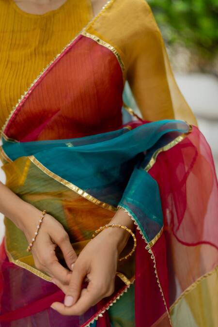 Shop_Peeli Dori_Multi Color Silk Organza Gota Patti Mutiyar Embroidered Saree With Blouse_Online_at_Aza_Fashions