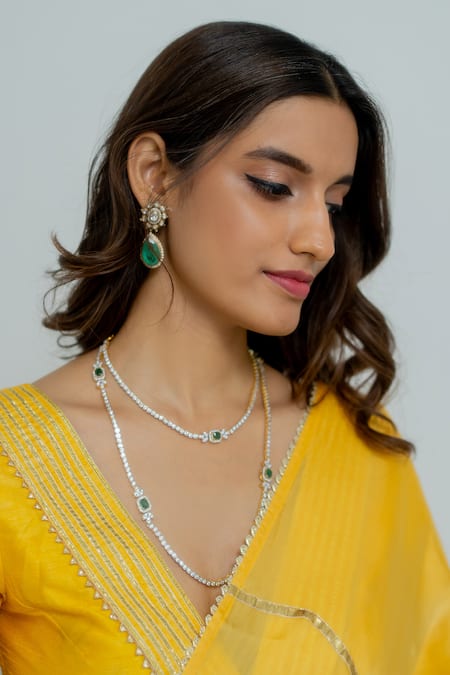 Buy Peeli Dori Yellow Saree Satin Silk Embroidered Gota Deep V Neck Madhubala With Blouse Online at Aza Fashions Buy_Peeli Dori_Yellow Saree Satin Silk Embroidered Gota Deep V Neck Madhubala With Blouse _Online_at_Aza_Fashions