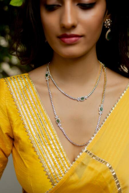 Shop Peeli Dori Yellow Saree Satin Silk Embroidered Gota Deep V Neck Madhubala With Blouse Online at Aza Fashions Shop_Peeli Dori_Yellow Saree Satin Silk Embroidered Gota Deep V Neck Madhubala With Blouse _Online_at_Aza_Fashions