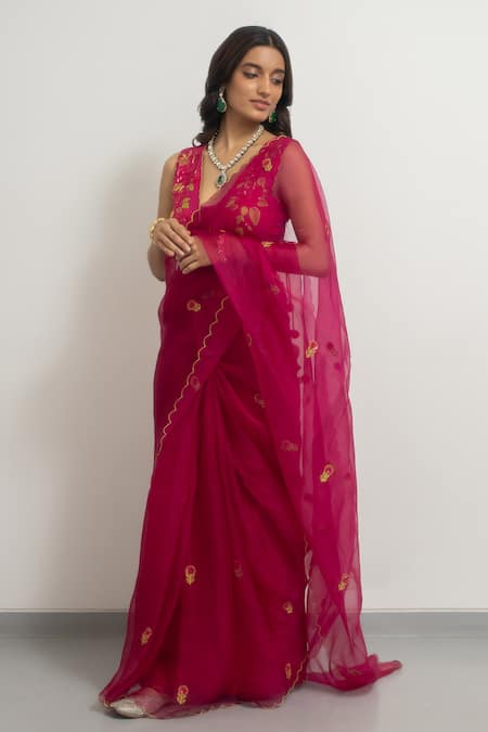 Peeli Dori Roopa Rani Hand Embroidered Saree With Blouse 