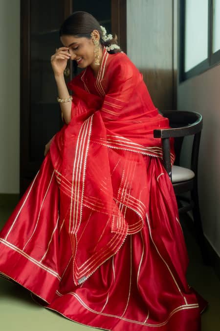 Peeli Dori Red , Chanderi, Organza, Noor Embroidered Anarkali With Dupatta at Aza Fashions Peeli Dori_Red , Chanderi, Organza, Noor Embroidered Anarkali With Dupatta _at_Aza_Fashions