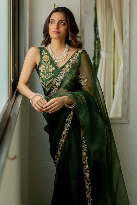 Buy arvind fashion Self Design, Floral Print Assam Silk Jacquard Dark Green,  Gold Sarees Online @ Best Price In India | Flipkart.com