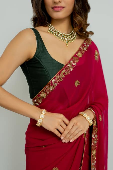 Shop Peeli Dori Pink Saree Georgette Hand Embroidered Zardosi Round Meera Border With Blouse Online at Aza Fashions Shop_Peeli Dori_Pink Saree Georgette Hand Embroidered Zardosi Round Meera Border With Blouse _Online_at_Aza_Fashions