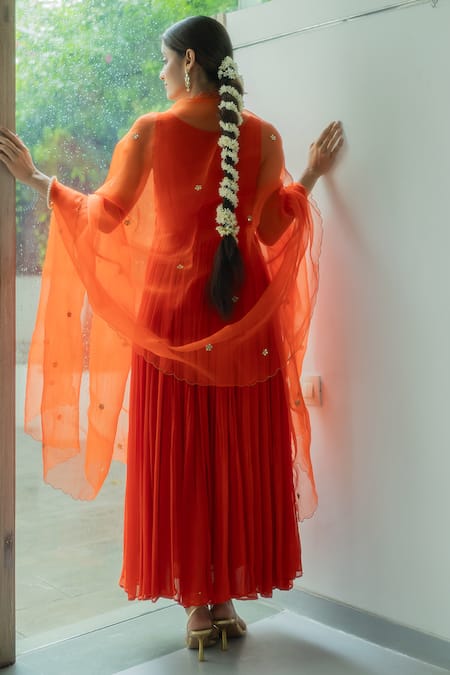 Peeli Dori Rashi Yoke Embroidered Anarkali With Dupatta 