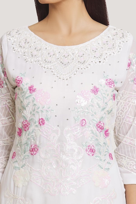 Buy_Samyukta Singhania_White Georgette, Satin, Chiffon Embroidery, Sequins Pakistani Suit Pant Set_Online_at_Aza_Fashions