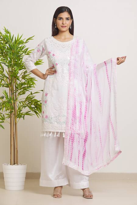 Shop_Samyukta Singhania_White Georgette, Satin, Chiffon Embroidery, Sequins Pakistani Suit Pant Set_Online_at_Aza_Fashions