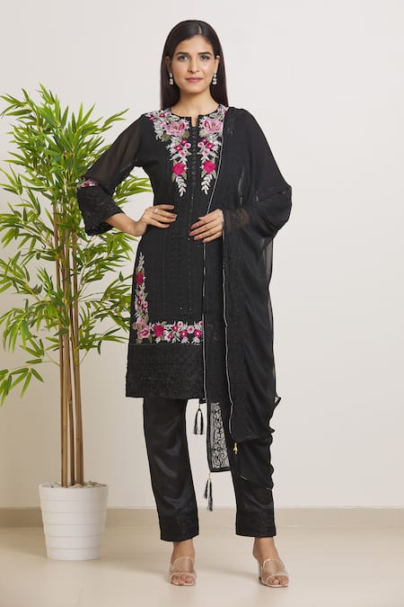 Edathal Star Collection's Elegant Rayon Black Pakistani Kurta Set