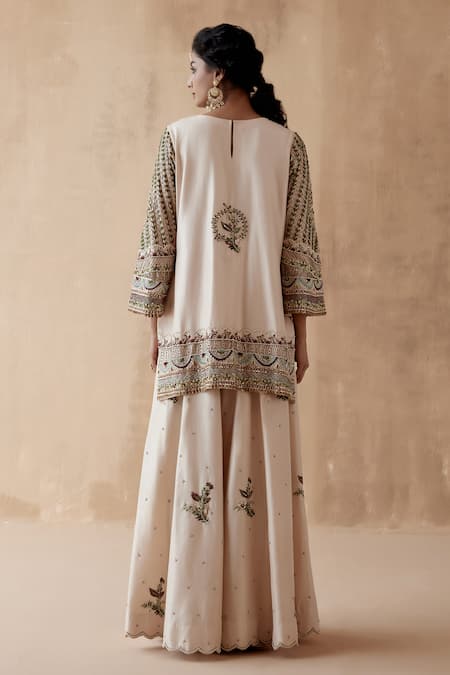 Shop Aman Takyar Ivory Organza, Silk Sequins, Pearls, Embroidery, Zari Leaf Kurta Sharara Set at Aza Fashions Shop_Aman Takyar_Ivory Organza, Silk Sequins, Pearls, Embroidery, Zari Leaf Kurta Sharara Set _at_Aza_Fashions