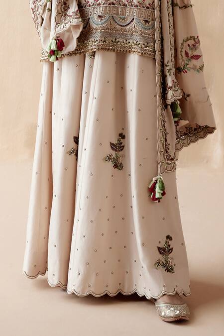 Shop Aman Takyar Ivory Organza, Silk Sequins, Pearls, Embroidery, Zari Leaf Kurta Sharara Set Online at Aza Fashions Shop_Aman Takyar_Ivory Organza, Silk Sequins, Pearls, Embroidery, Zari Leaf Kurta Sharara Set _Online_at_Aza_Fashions