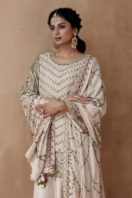 Aman Takyar Ivory Organza, Silk Sequins, Pearls, Embroidery, Zari Leaf Kurta Sharara Set at Aza Fashions Aman Takyar_Ivory Organza, Silk Sequins, Pearls, Embroidery, Zari Leaf Kurta Sharara Set _at_Aza_Fashions
