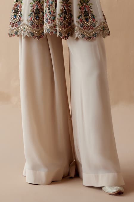 Buy Aman Takyar Ivory Georgette Cut Work, Embroidery, Floral Peplum Kurta And Sharara Set Online at Aza Fashions Buy_Aman Takyar_Ivory Georgette Cut Work, Embroidery, Floral Peplum Kurta And Sharara Set _Online_at_Aza_Fashions