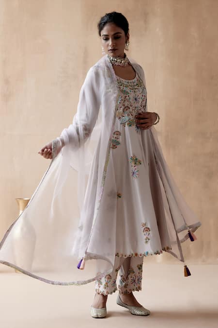 Aman Takyar Grey Organza, Silk Embroidery, Zari, Sequins, Pearls Round Thread Anarkali Set Online at Aza Fashions Aman Takyar_Grey Organza, Silk Embroidery, Zari, Sequins, Pearls Round Thread Anarkali Set _Online_at_Aza_Fashions