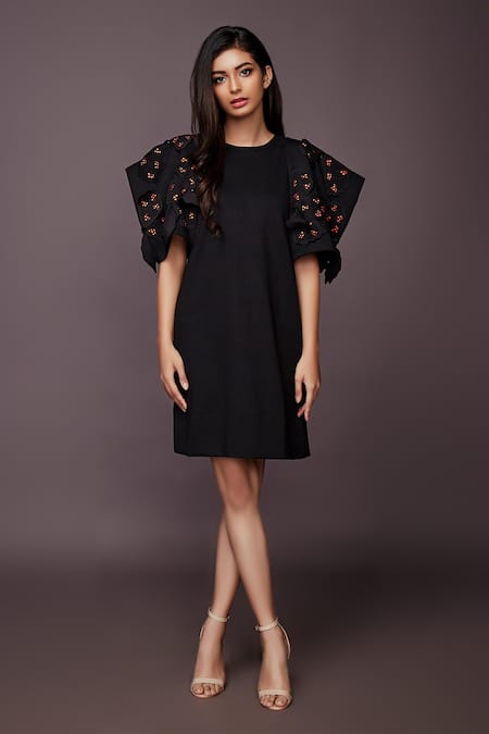 Deepika Arora 3D Flowers Embroidered Sleeve Dress 