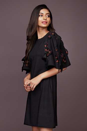 Buy Black Roma Neon Cut Work 3d Flowers Round Embroidered Sleeve Dress For  Women by Deepika Arora Online at Aza Fashions in US