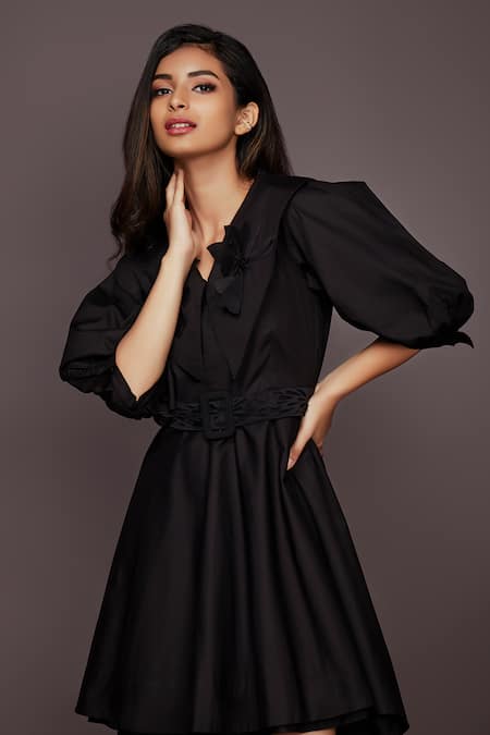 Buy BLACK PUFF SLEEVE ALL-OVER RUCHED BODYCON DRESS for Women Online in  India