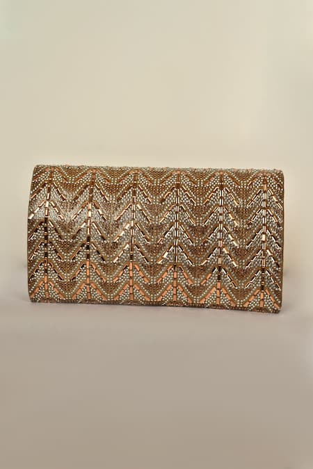 Shop Alor Bags Gold Rhinestones, Sequins Magnifique Envelope Crystal Clutch at Aza Fashions Shop_Alor Bags_Gold Rhinestones, Sequins Magnifique Envelope Crystal Clutch _at_Aza_Fashions