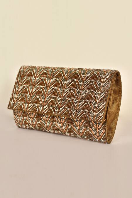 Shop Alor Bags Gold Rhinestones, Sequins Magnifique Envelope Crystal Clutch Online at Aza Fashions Shop_Alor Bags_Gold Rhinestones, Sequins Magnifique Envelope Crystal Clutch _Online_at_Aza_Fashions