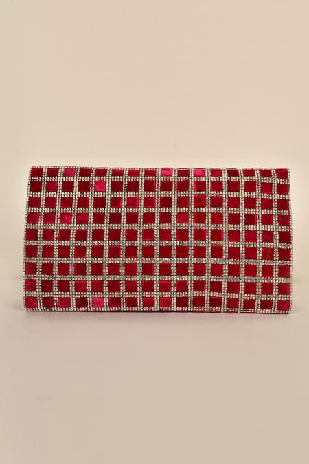 Shop Alor Bags Pink Crystals Makhmali Envelope Clutch at Aza Fashions Shop_Alor Bags_Pink Crystals Makhmali Envelope Clutch _at_Aza_Fashions