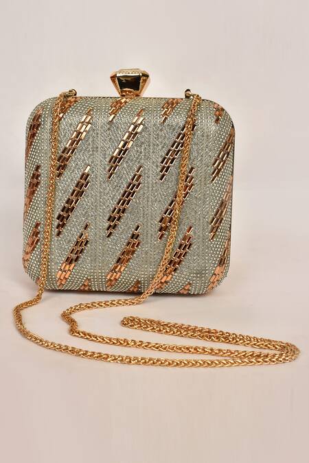 Alor Bags_Gold Rhinestones Rain Clutch _Online_at_Aza_Fashions