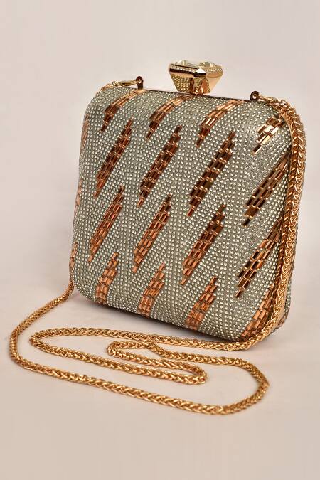 Buy_Alor Bags_Gold Rhinestones Rain Clutch _Online_at_Aza_Fashions