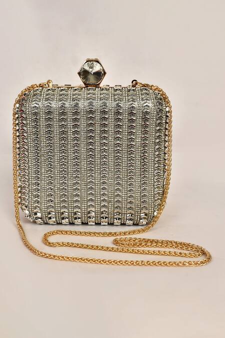 Alor Bags_Silver Crystals, Diamonds Metallica Clutch _Online_at_Aza_Fashions