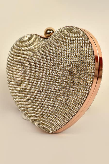 Alor Bags_Silver Rhinestones Dazzle Embellished Heart Clutch _Online_at_Aza_Fashions