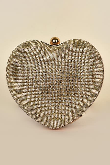Buy_Alor Bags_Silver Rhinestones Dazzle Embellished Heart Clutch _Online_at_Aza_Fashions