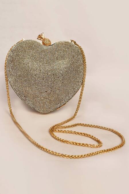 Alor Bags_Silver Rhinestones Dazzle Crystal Heart Clutch _Online_at_Aza_Fashions