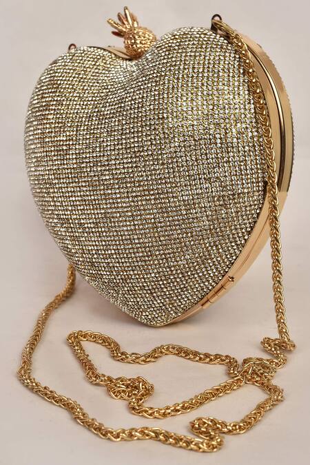 Buy_Alor Bags_Silver Rhinestones Dazzle Crystal Heart Clutch _Online_at_Aza_Fashions