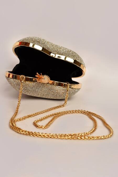 Shop_Alor Bags_Silver Rhinestones Dazzle Crystal Heart Clutch _Online_at_Aza_Fashions