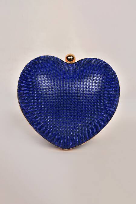 Alor Bags_Blue Rhinestones Dazzle Heart Clutch _Online_at_Aza_Fashions
