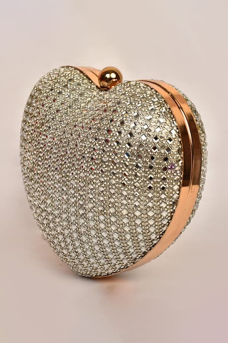 Buy_Alor Bags_Silver Rhinestones Dazzle Embellished Heart Clutch _Online_at_Aza_Fashions