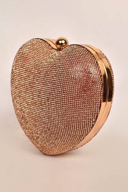 Shop_Alor Bags_Gold Rhinestones Dazzle Heart Clutch _Online_at_Aza_Fashions