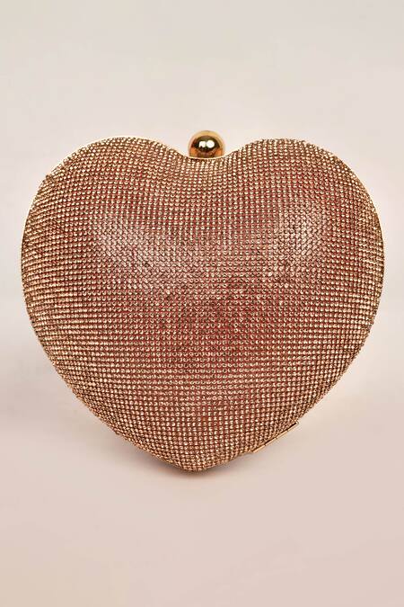 Alor Bags_Gold Rhinestones Dazzle Heart Clutch _Online_at_Aza_Fashions
